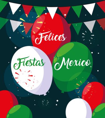 Meksika bayraklı Felices Fiestas Mexico etiketi