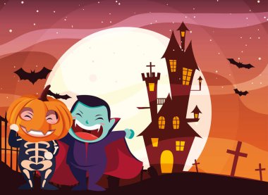 Cadılar Bayramı kostümlü çocuk vektör tasarımı