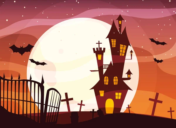 Halloween castle at night vector design — Stock Vector