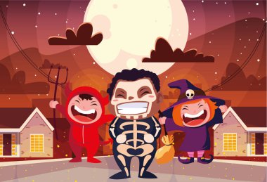 Cadılar Bayramı kostümlü çocuk vektör tasarımı