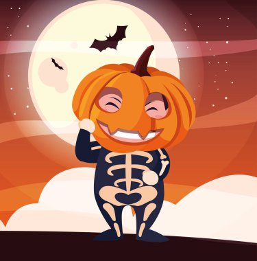 Cadılar Bayramı kostümlü çocuk vektör tasarımı