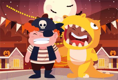 Cadılar Bayramı kostümlü çocuk vektör tasarımı