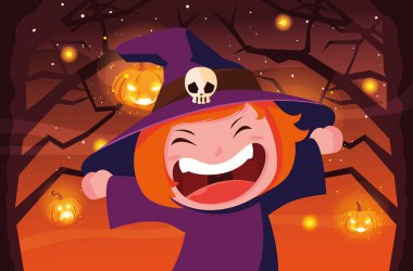 Cadılar Bayramı kostümlü çocuk vektör tasarımı