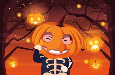 Cadılar Bayramı kostümlü çocuk vektör tasarımı