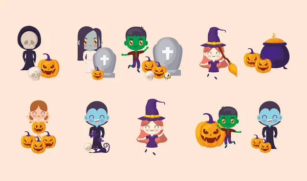 Bundle halloween with set icons — Stock Vector