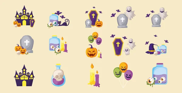 Paczka Halloween z zestawem ikon — Wektor stockowy