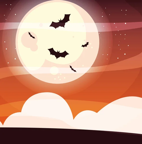 Halloween-Mond und Fledermäuse Vektor-Design — Stockvektor