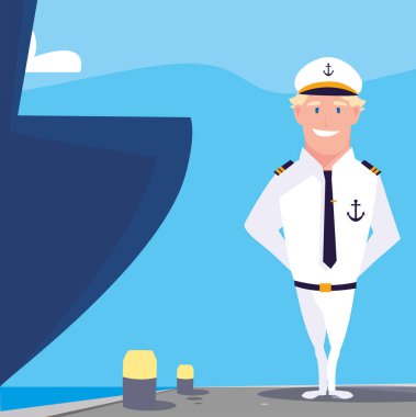man sailor of boat in front the ship clipart