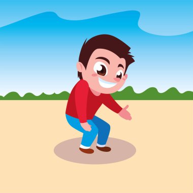 Çocuk gülümsüyor ve dışarıda oynuyor.