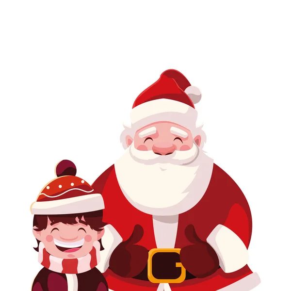 Ragazzo e Babbo Natale in sfondo bianco — Vettoriale Stock
