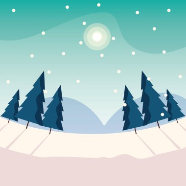 Kış manzarasında Noel ağaçları