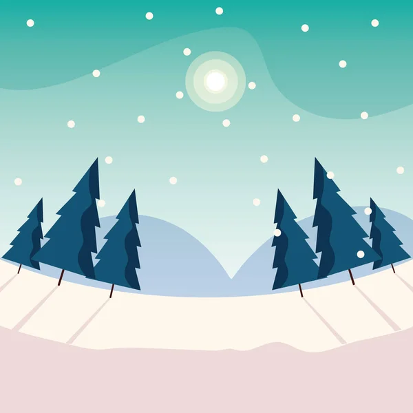 크리스마스 트리 겨울 풍경 — 스톡 벡터