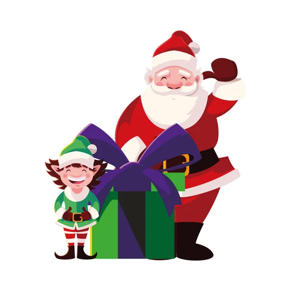 Beyaz arka planda hediye kutusu olan Noel Baba — Stok Vektör