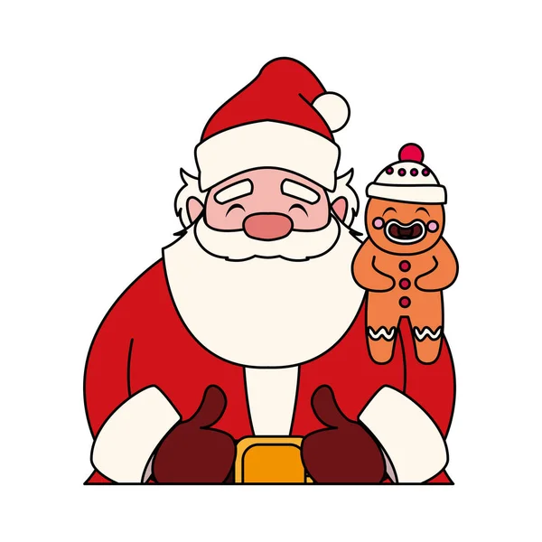 Weihnachtsmann mit Lebkuchenmann auf weißem Hintergrund — Stockvektor
