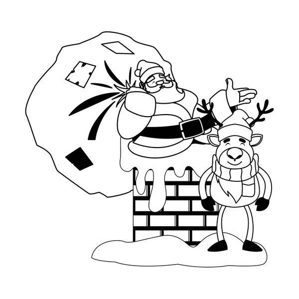 Vánoční přání Santa Clause vstupujícího do komína — Stockový vektor