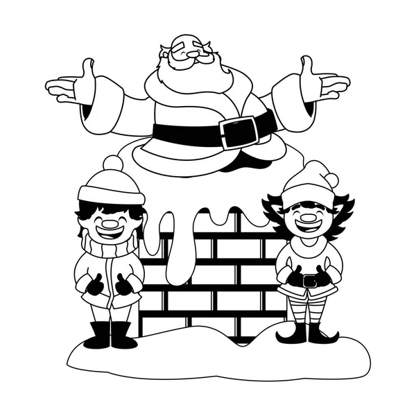 굴뚝으로 들어가는 산타클로스의 크리스마스 카드 — 스톡 벡터