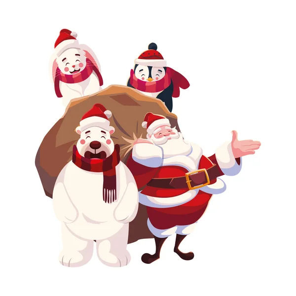 Різдвяна листівка Санта-Клауса з мішком подарунків — стоковий вектор