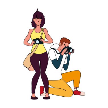 Kadın ve erkek resim vektörü tasarımı yapıyor