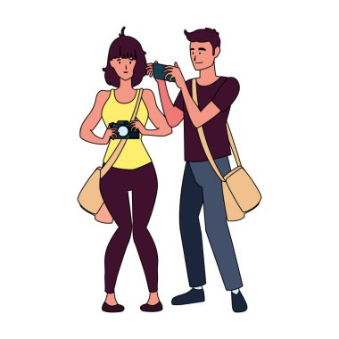 Kadın ve erkek resim vektörü tasarımı yapıyor