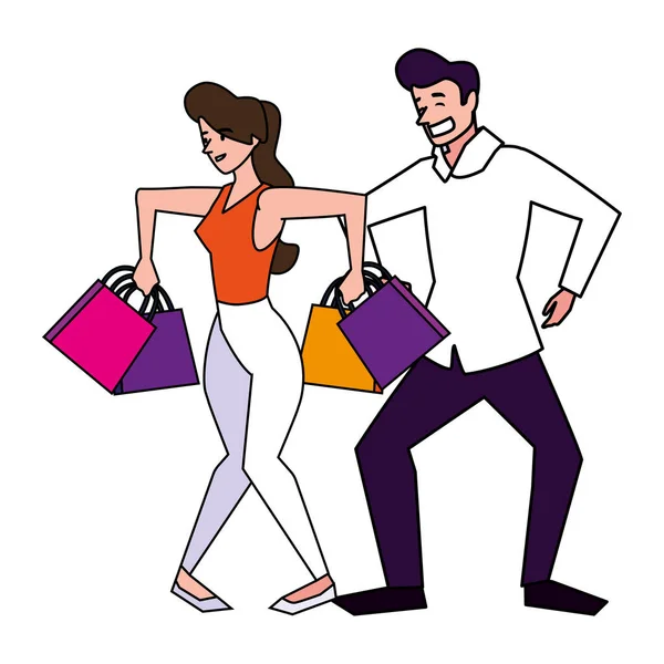 Isolé femme et homme shopping vecteur design — Image vectorielle