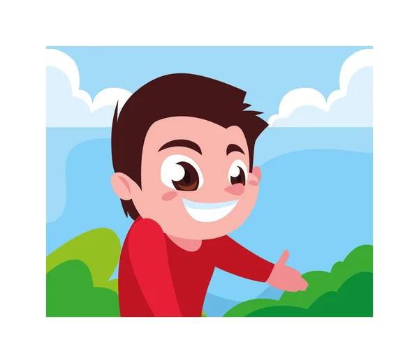 Boy cartoon playing outisde vector design — Stock Vector