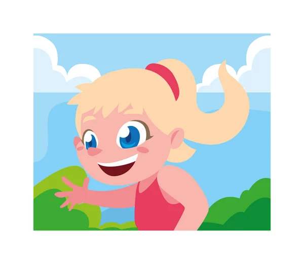 Girl cartoon playing outside vector design