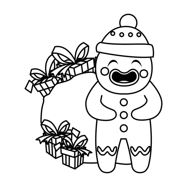 Merry christmas gingerbread man cartoon vector design — Stock Vector