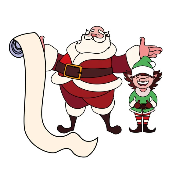 Feliz Navidad Santa Claus y elfo vector de diseño — Archivo Imágenes Vectoriales