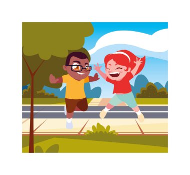 Oğlan ve kız vektör tasarımı oynuyorlar