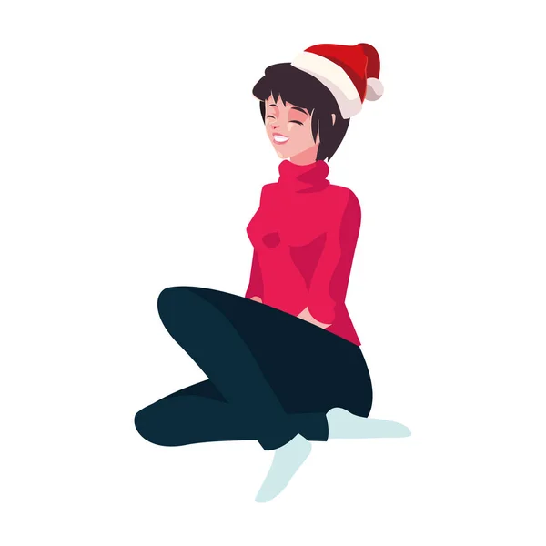 Donna con cappello Babbo Natale design vettoriale — Vettoriale Stock