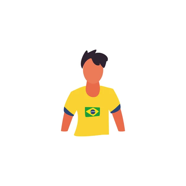 Hombre con camiseta brasileña de fútbol sobre fondo blanco — Vector de stock