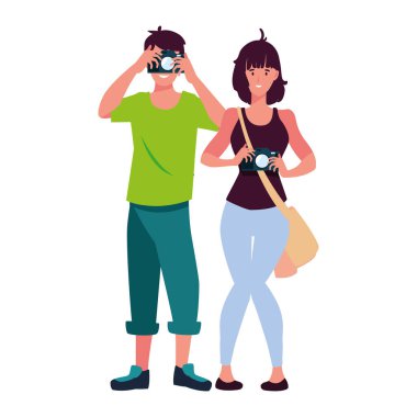 Kadın ve erkek resim vektörü tasarımı yapıyor