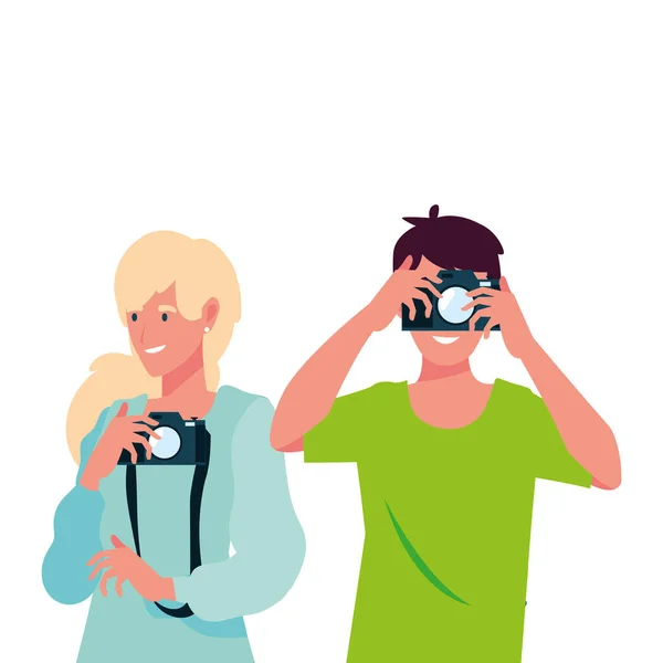 Woman and man taking picture vector design — Stock Vector