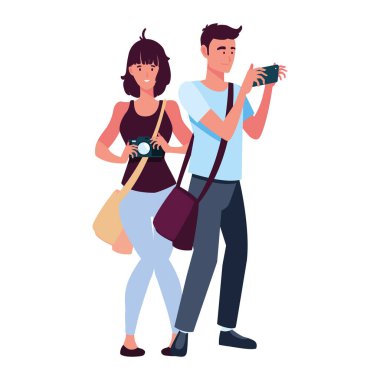 Kadın ve erkek resim vektörü tasarımı yapıyor