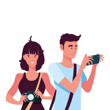 Kadın ve erkek resim vektörü tasarımı yapıyor