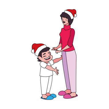 Anne ve oğul Noel Baba şapka tasarımı