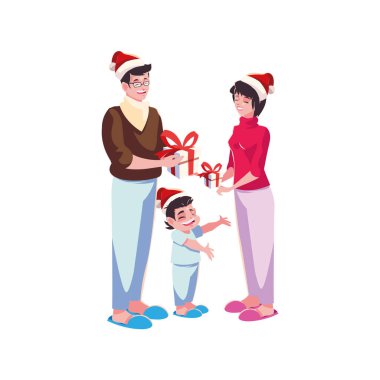 Noel Baba şapka vektör tasarımlı bir aile