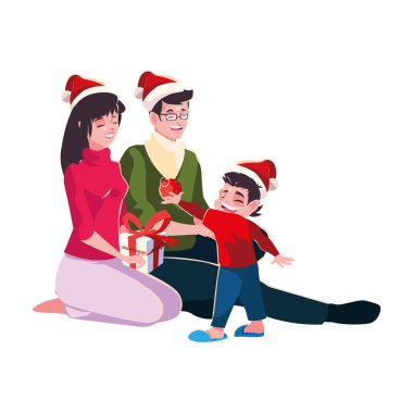 Noel Baba şapka vektör tasarımlı bir aile