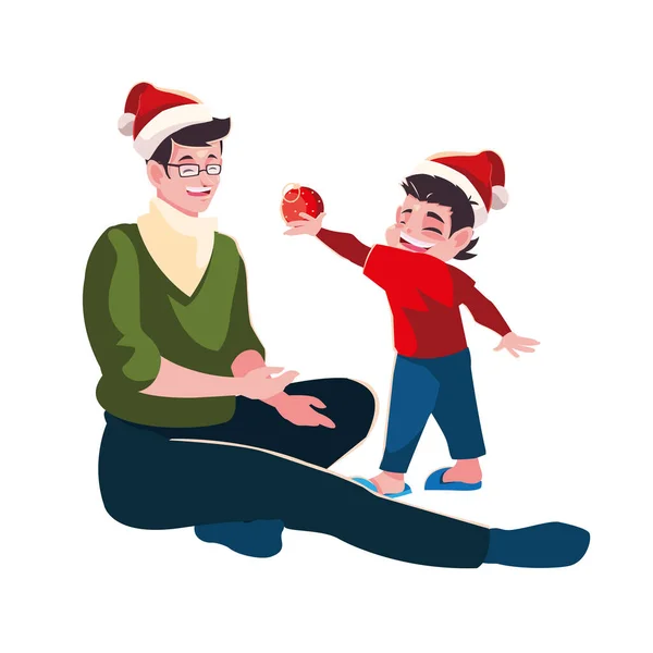 Padre e hijo con diseño vectorial sombrero de santas — Archivo Imágenes Vectoriales