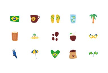 Beyaz arka planda Rio de Janeiro karnavalı ikonları