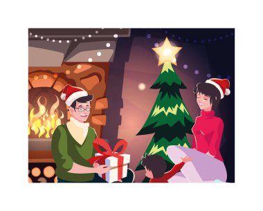 Mutlu noeller aile vektör tasarımı