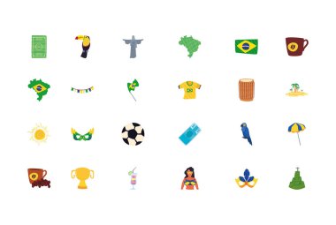 Beyaz arka planda Rio de Janeiro karnavalı ikonları