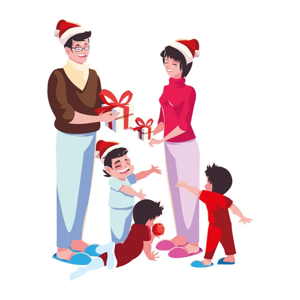 Familia con diseño vectorial sombrero de santas — Archivo Imágenes Vectoriales