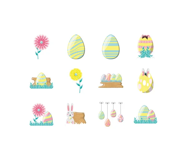 Variety happy easter icon set pack vector design — Stock Vector