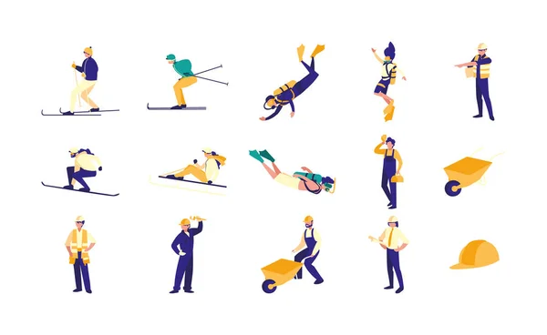 Variety sport and jobs icon set pack vector design — Stock Vector