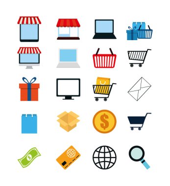 Çeşitlilik alışveriş simgesi paket vektör tasarımı