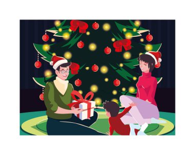 Mutlu noeller aile vektör tasarımı