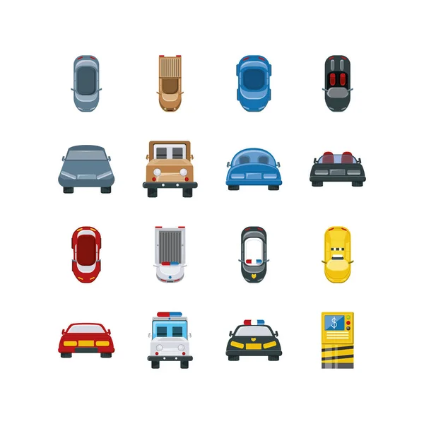 Variedad de vehículos icono conjunto vector diseño — Vector de stock
