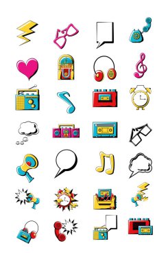 Çeşitlilik 80 'ler ve 90' lar simge paketi vektör tasarımı