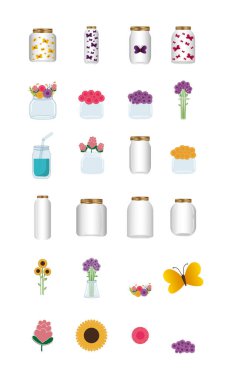 Çeşitlilik kavanozu ve dekorasyon simgesi paket vektör tasarımı